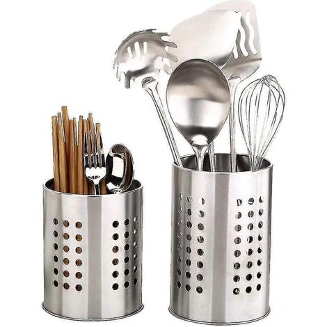 GYFDYM Lot de 2 porte-ustensiles de cuisine en acier inoxydable, grand rangement antirouille pour ustensiles et couverts. (1/5)