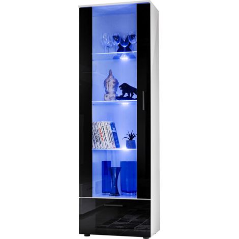 Vitrines Murales T40, Extreme Furniture, (LxHxP): 62 x 192 x 42, Carcasse en Noir Mat, Façades en Noir Brillant, sans LED (1/5)