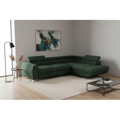 Ecksofa mit Schlaffunktion MARIOS Sofa Stoff Dunbar Flaschengrün Ottomane Rechts