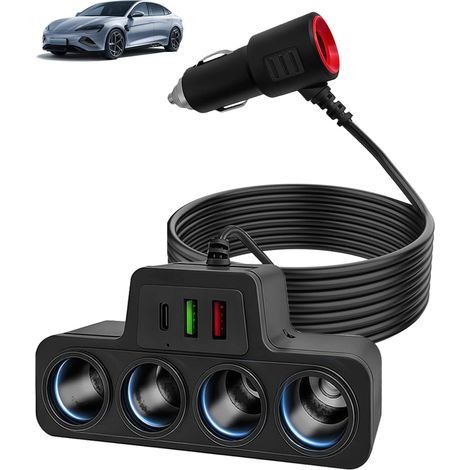 7-en-1 Multiprise Allume Cigare12V Adaptateur 4 Prises Chargeur avec 3 Port (1/5)