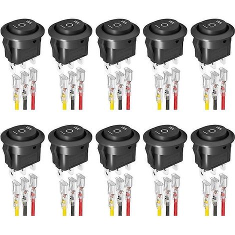 10 interrupteurs à bascule ronds KCD1 12 V, 3 broches, 3 positions marche/arrêt, avec fils. (1/5)