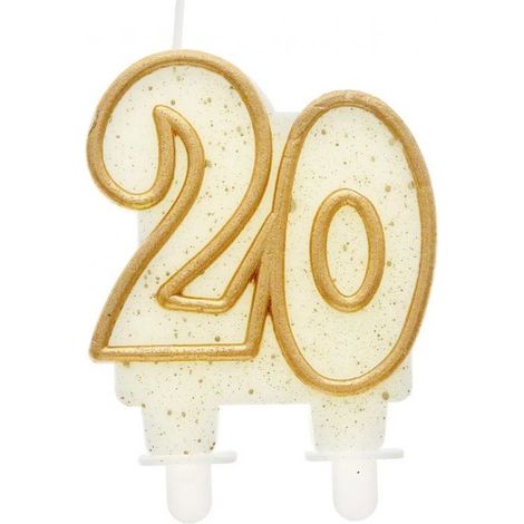 Geburtstagskerze Nummer 20, goldene Umrandung, 8 cm (1/2)