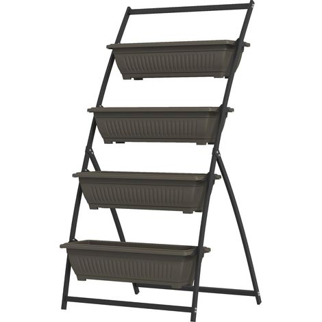 Soporte Para Plantas, Soporte Para Flores Con 4 Niveles, Estante Para Plantas Con Agujeros, Estante Para Flores Para Escaleras De Plantas Para Jardín, Acero, Marrón, 76 X 79 X 162Cm