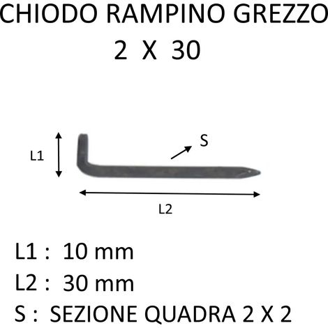 CHIODO RAMPINO GREZZO CON SEZIONE QUADRA 2 X 30
