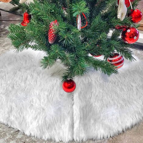 Jiubiaz Jupe d'arbre de Noël 78 cm, jupe d'arbre de Noël en fausse fourrure, décorations de Noël, ornements d'arbre de vacances, blanc (1/5)