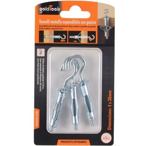 Trade Shop - Juego 3 Tornillos Gancho Expansible Metal Estilo C 4x38mm 92858 - (1/2)