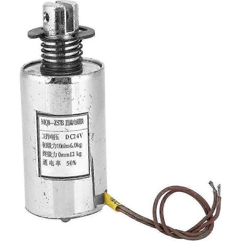 Zylindrischer Elektromagnet mit Schubstange DC 24V, Kraft 117,6N, Modell MQ8-Z57B, für industrielle Automatisierungs- und Steuerungssysteme. (1/3)