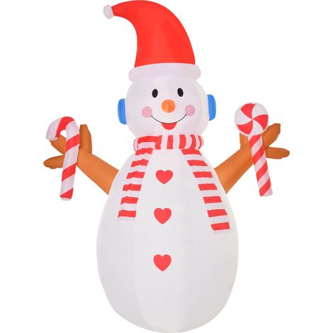 HOMCOM Pupazzo di Neve Gonfiabile Altezza 240cm con Cappello e Luci a LED Bianco