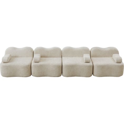 ELVMI Sofá esquinero modular 4 plazas en terciopelo con asiento profundo y cojines de brazo, Beige (1/5)