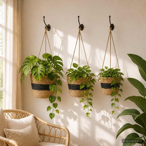 vidaXL Hanging Plant Pot 3 pcs Natural and Black 脴26 x 19 cm (1/5)