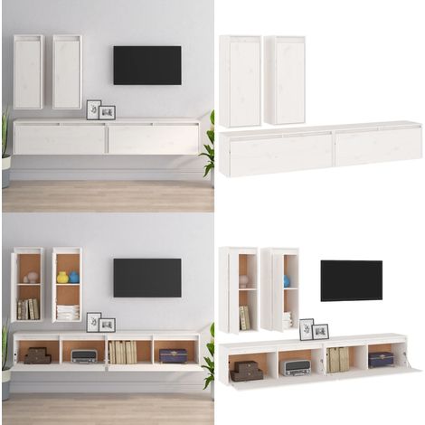 Muebles para TV 4 piezas madera maciza de pino blanco - Muebles para pared - Armario colgante
