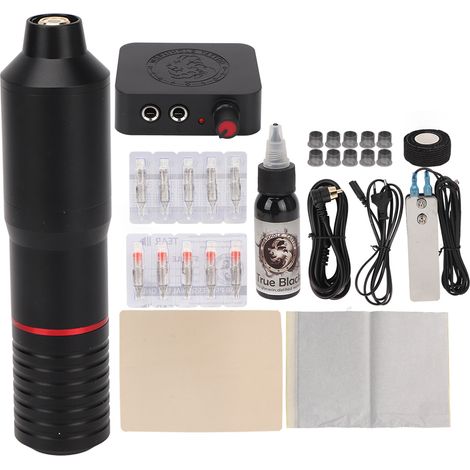 Kit tatouage machine stylo RCA avec pédale, cordon clip et bloc d'alimentation 90-265V - set rotatif complet pour tatoueurs (prise UE) (1/5)