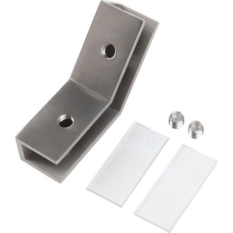 Équerre d'angle générique en laiton pour panneaux de verre de 8 à 12 mm, angle de 135°, finition chromée dépolie, fixation invisible (1/5)