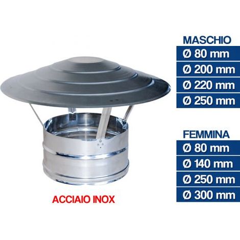 CAPPELLO CINESE PARA PIOGGIA CAPPA FUMAIOLO CANNA FUMARIA ACCIAIO INOX 24621V FEMMINA 80 MM (24621) (1/2)