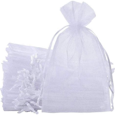 QAZQA 50Pcs Grands Sacs-cadeaux En Organza, 20 x 30cm Sacs à Bijoux Sacs De Faveur De Mariage Avec Cordon Pour L'emballage De Cadeau De Noël De Fête D'anniversaire (Blanche) (1/5)