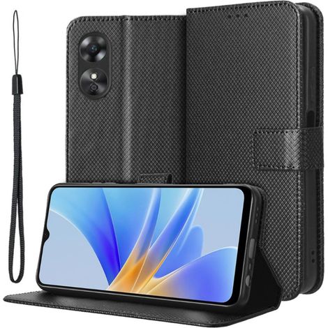Custodia a libro per Oppo A17, con magnete intelligente, nera (1/5)