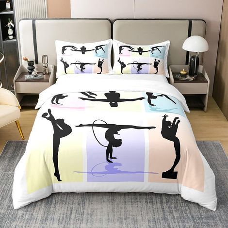 Gymnastique 100% coton Parure de lit 135x200cm pour enfants garçons filles gymnastique amateur cuisine housse de couette douce décor chambre gymnaste sport housses de couette noir (1/5)