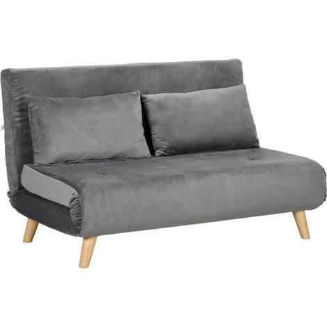 Canapé 2 places convertible fonction lit velours polyester gris 130 x 78 x 79 cm ZIPSOFA (1/5)