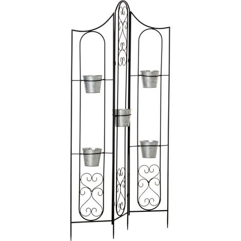 PORTAPIANTE VERTICALE PIEGHEVOLE CON 5 VASI DA ESTERNO IN METALLO, 82X12.5X150CM, NERO (1/5)