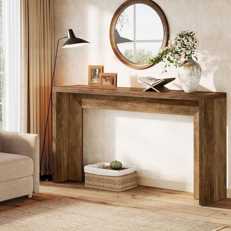 Tribesigns Farmhouse Console Table, 55-Inch Wooden Sofa Table with Storage for Entryway, Foyer, Hallway, Living Room, Easy Assembly (Brown)