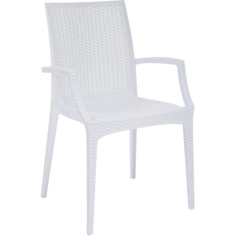 Sedia poltrona impilabile da esterno casa giardino con struttura in resina effetto rattan Bristrot Grandsoleil -  White