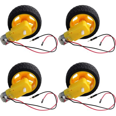 Mini DC électrique Boîte de Vitesses à Double Arbre à Engrenages TT Moteur Pneus en Plastique Roue DC 3-6V pour Arduino 1:48 Robot de Voiture Intelligente (4 Jeux)
