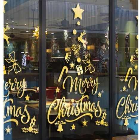 Autre décoration pour Noël, Lot de 1 Autocollants décoratifs pour vitres de Noël (Noël joyeux et coloré - Taille moyenne,60x90CM)