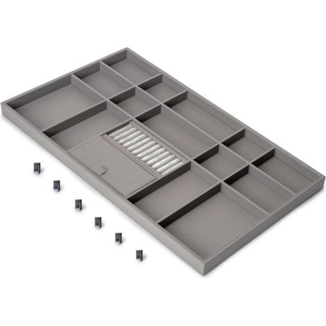Emuca 7137452 Tiroir organisateur pour placards et commodes Quartz, 740 (M90), Eco pelle et bois, Titane (1/5)