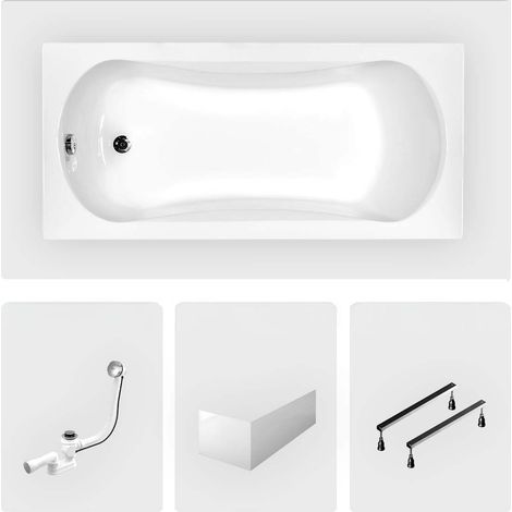 Bañera rectangular - 130 x 70 cm - con panel frontal blanco - patas - desagüe cromado - ARIA (1/4)