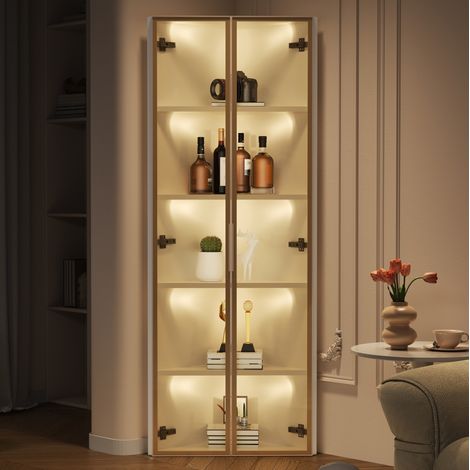 Meuble rangement vitrine d'angle LED 62x35x160 cm OKMYHOME (1/5)