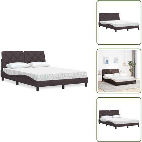 Lit avec matelas marron foncé 140x190 cm tissu - Lit - Lits - Meuble De Chambre À Coucher - Sommier (1/5)