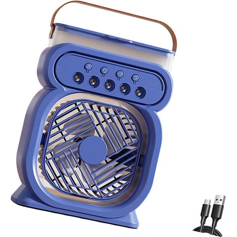 Enfriador de Aire Portátil con Tanque 600ml, 5 Boquillas y Luz LED 7 Colores – Ideal para Dormitorio y Oficina (1/5)