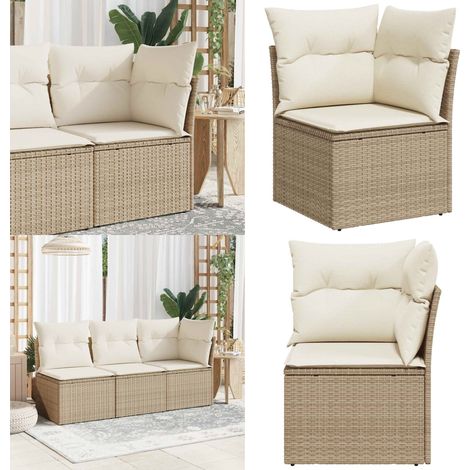 Garten-Ecksofa mit Kissen Beige Poly Rattan - Gartensofa - Ecksofa - Outdoor Möbel - Terrassenmöbel - Lounge Set - Home & Living (1/5)