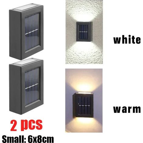 (Lumière chaude - Lot de 2) Spot décoratif solaire LED étanche, éclairage extérieur (lumière du soleil) pour éclairage indirect (haut et bas), idéal pour la décoration de jardin et de cour. (1/5)