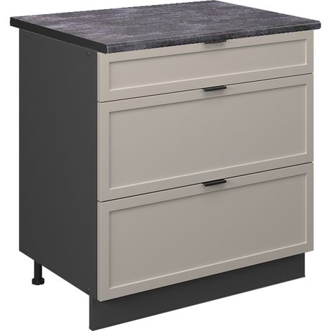 Meuble cuisine Fame-Line, GrisBeige, 80 cm avec 3 tiroirs, PT Anthracite, Vicco (1/5)