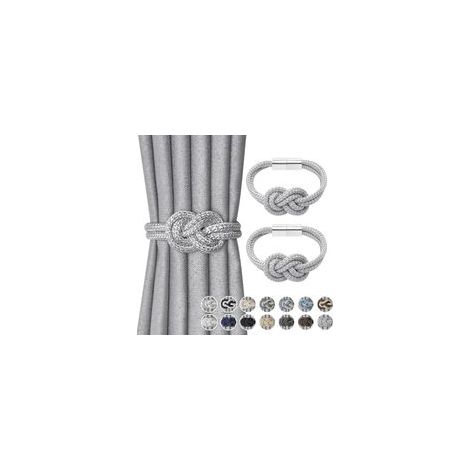 (Gris argenté)Lot de 2 embrasses magnétiques mini pour rideaux - Style nordique simple - Nœuds en corde élégants tissés à la main - Pour décoration de fenêtre de maison et de bureau