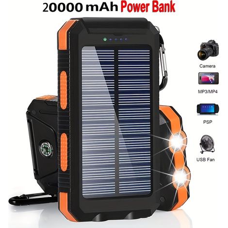 Batterie externe solaire portable 20 000 mAh — Chargeur de téléphone solaire portable et batterie de secours pour le camping (1/5)