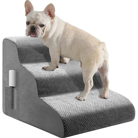 Scaletta per cani, rivestimento in peluche, design antiscivolo, grigio chiaro (1/2)