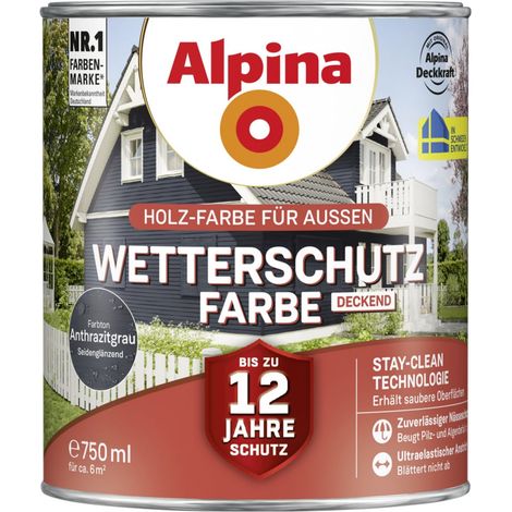 Alpina Wetterschutzfarbe deckend 0,75 L anthrazitgrau Holzschutzfarbe (1/3)