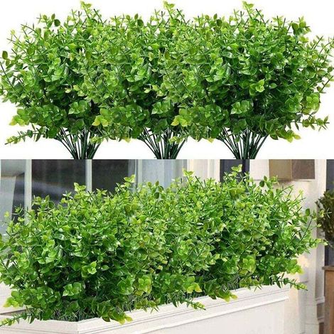 Artificial Shrubs Bushes, Plastic Fake Green Plants Indoor Outdoor Wedding Home Garden Porch Kitchen Office Centerpieces Arrangements Christmas Decoration - Green 8 Pieces MUMU (1/4)