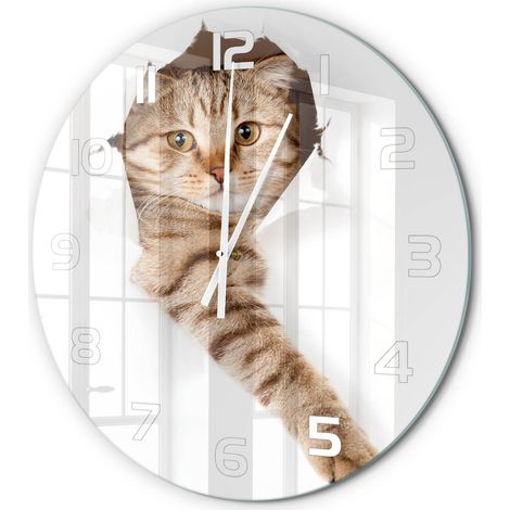 Horloge Murale Ronde Contemporaine en Verre Silencieuse Salon Cuisine Bureau Chat fi 60 cm (1/5)