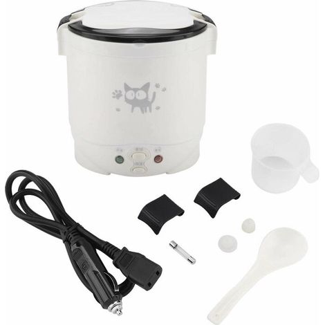 Mini cuiseur à riz, cuiseur à vapeur électrique 12V 100W 1L, Cuiseur à vapeur de voyage portable Petit, tout-en-1 Multi Cooker Pot étanche antiadhésif Fonction de Maintien au Chaud(blanc)