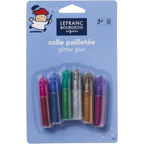 Colle pailletée - Lefranc et Bourgeois - Kit de 6 tubes - 5 ml - Couleurs variées - Application facile