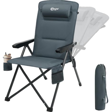 Portal Chaise Pliante Camping – Fauteuil de Jardin Portable Inclinable 160kg, Dossier Haut Réglable 3 Positions – Transat Confortable pour Plage, Terrasse, Balcon, Extérieur (1/5)
