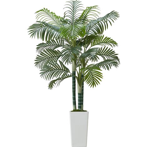 Mophorn Palmera Areca Artificial Tropical con Maceta Blanca Alta, Ideal para Decoración en Hogar, Oficina, Sala de Estar, Fiestas de Inauguración, Uso Interior y Exterior, 1040 x 1040 x 1780 mm (1/5)
