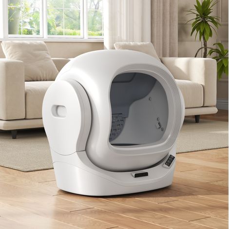 Litière automatique connectée pour chat, 68 L, bac 8 L, sécurité infrarouge, blanche DESVIAE (1/5)