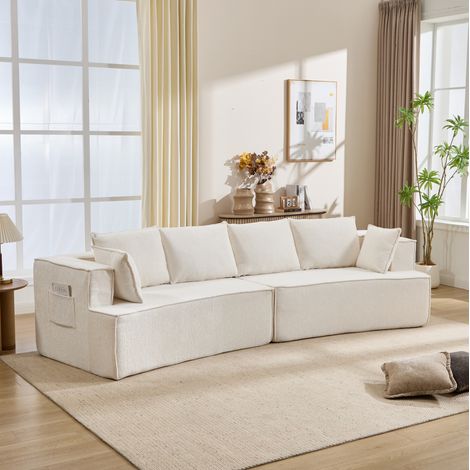 Modulares geschwungenes Cordsofa Weiß OKWISH (1/5)