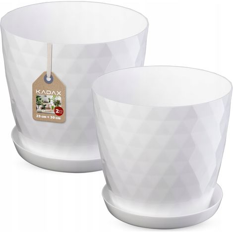 KADAX Blumentopf Set mit Untersetzer, aus Kunststoff, 25 cm + 30 cm, Weiß (1/5)