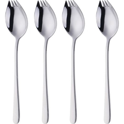 Ensemble de 4 Fourchettes-Cuillères Tout-en-Un en Acier Inoxydable - Combo Multifonctionnel Cuillère, Fourchette et Couteau (1/4)