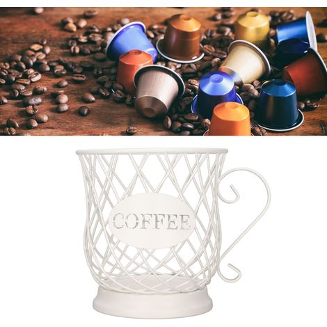 Panier de rangement en fer forgé de style européen, panier de rangement pour capsules de café, panier à fruits ménager, blanc. (1/5)